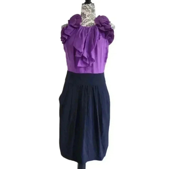 Bcbgmaxazria Dress Black Orchid Silk Ruffles Whimsigoth New With Tags Women's 6 - Picture 2 of 16